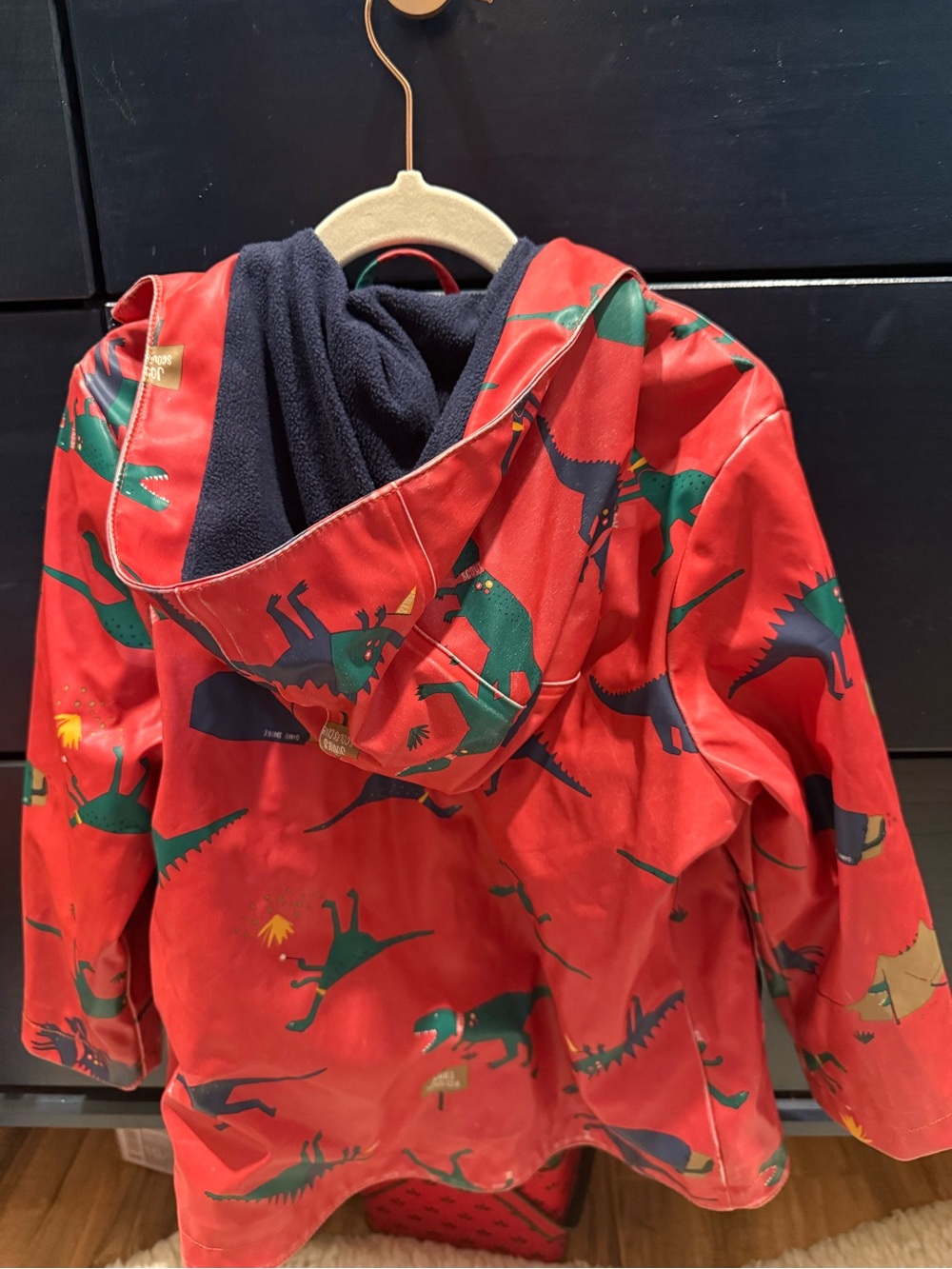 Joules Kids' Red Dino Print Waterproof Jacket - Picture 5 of 6